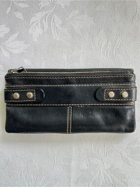 Vintage Fossil Black Leather Clutch Purse Wallet